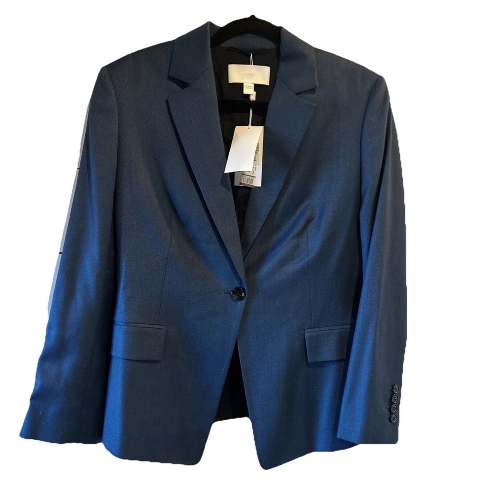 Hugo Boss Jade FANTASY Women's Solid Blue Wool Blazer, US 8/UK 12
